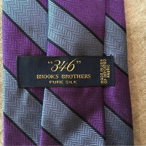 346 Brooks Brothers Neck Tie Men's Purple Blue Striped Pure Silk Made in USA - Picture 4 of 9